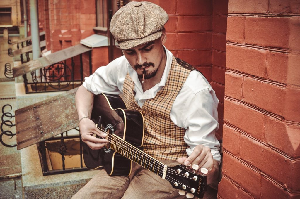 musician, guitar, cap