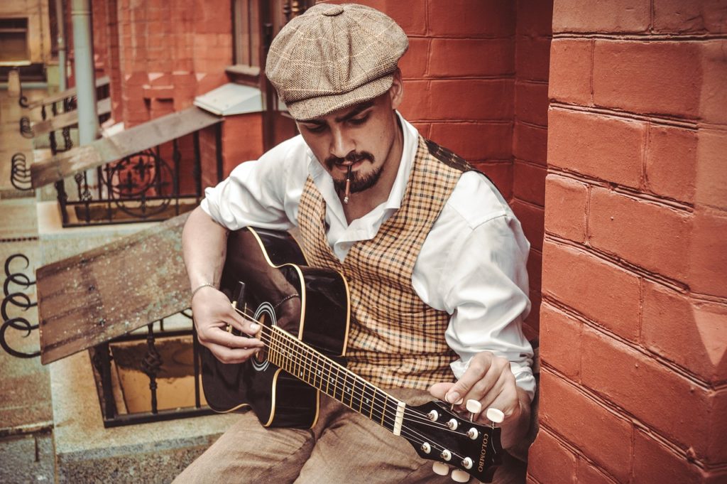 musician, guitar, cap